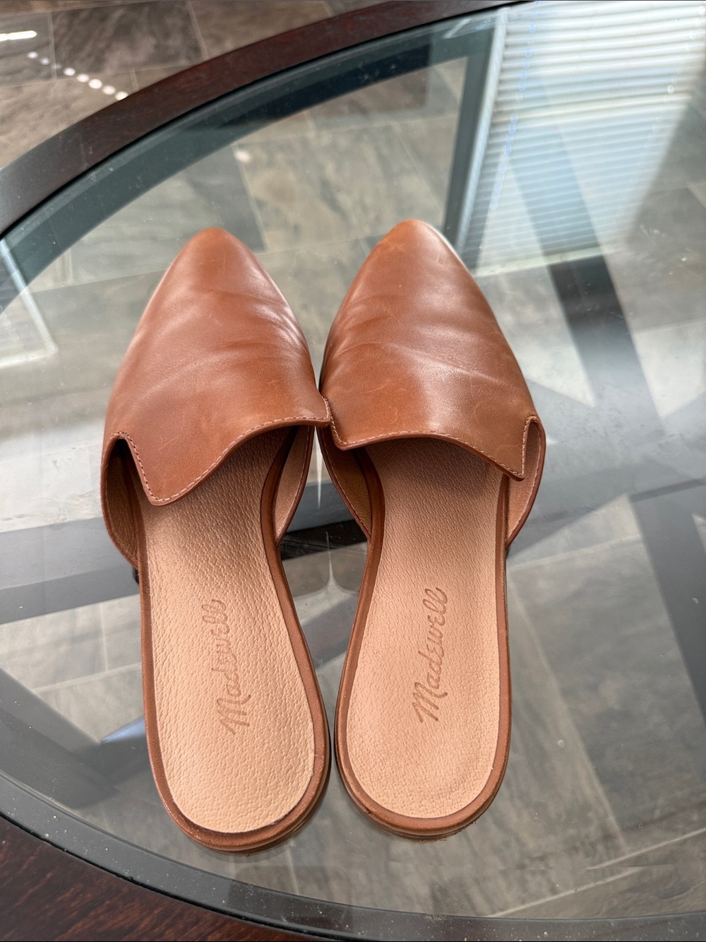 Madewell Tan Leather Pointed-Toe Slip-On Mules